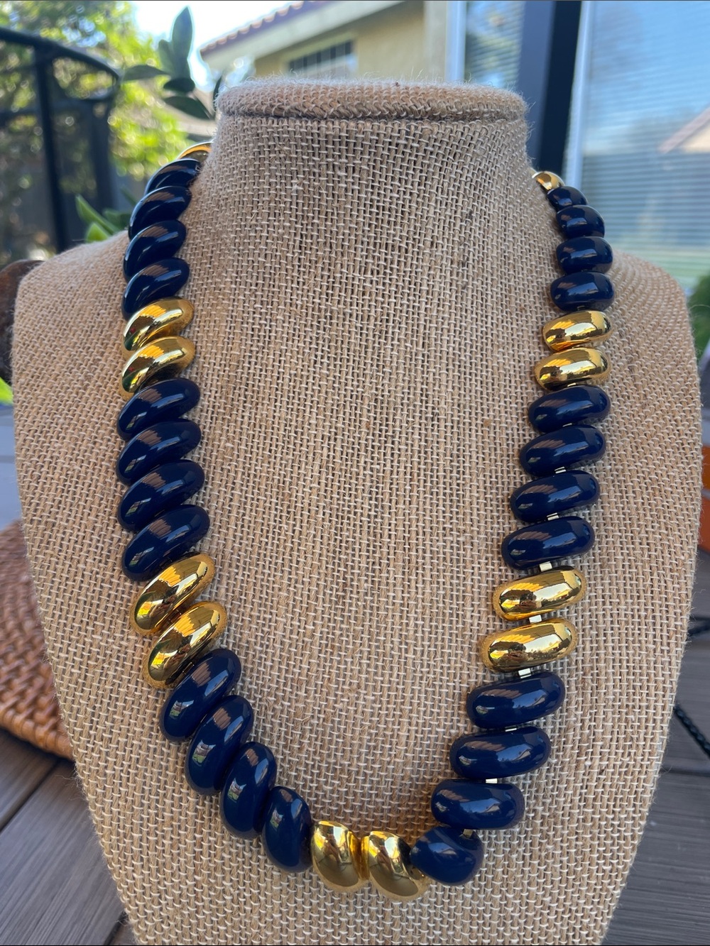 Monet Navy and Gold Statement Bead Necklace - Women Jewelry